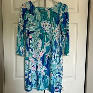 Lilly Pulitzer Blue Resort Sheath Dress 3/4 Sleeve